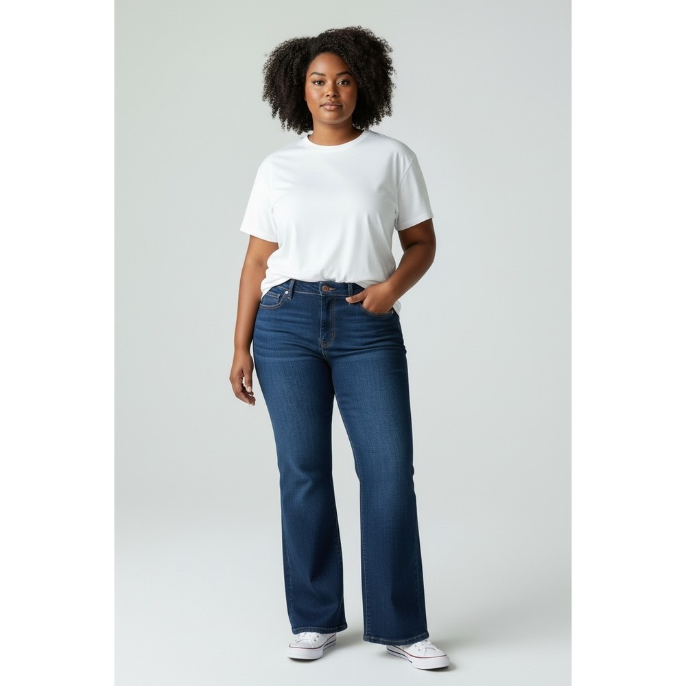 Lands End High Rise Sustainable Wide Leg Dark Denim Jeans 18W